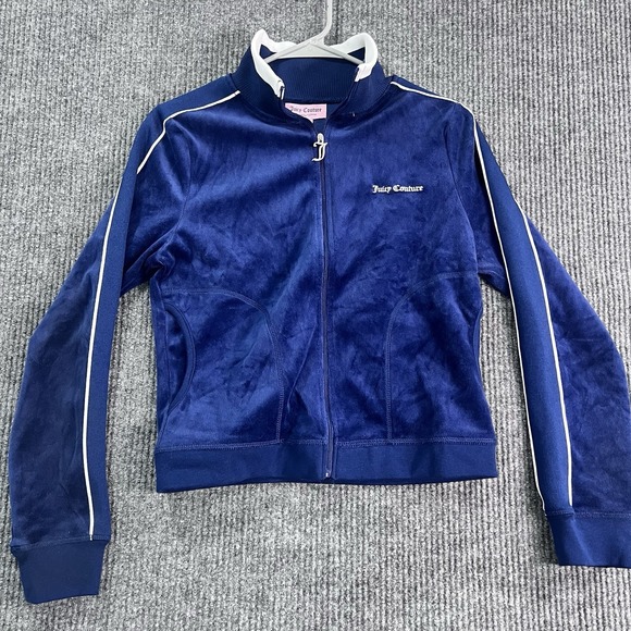 Juicy Couture Jackets & Blazers - Juicy‎ Couture Blue Velour Track Jacket Juicy Anyone Pickleball Heart Navy M